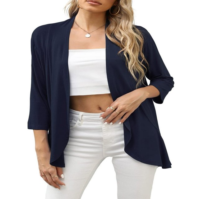 Cardigans Décontractés Légers pour Femmes à devant Ouvert, Doux, à Volants Drapés, Manches 3/4, Cardigan S-TG
