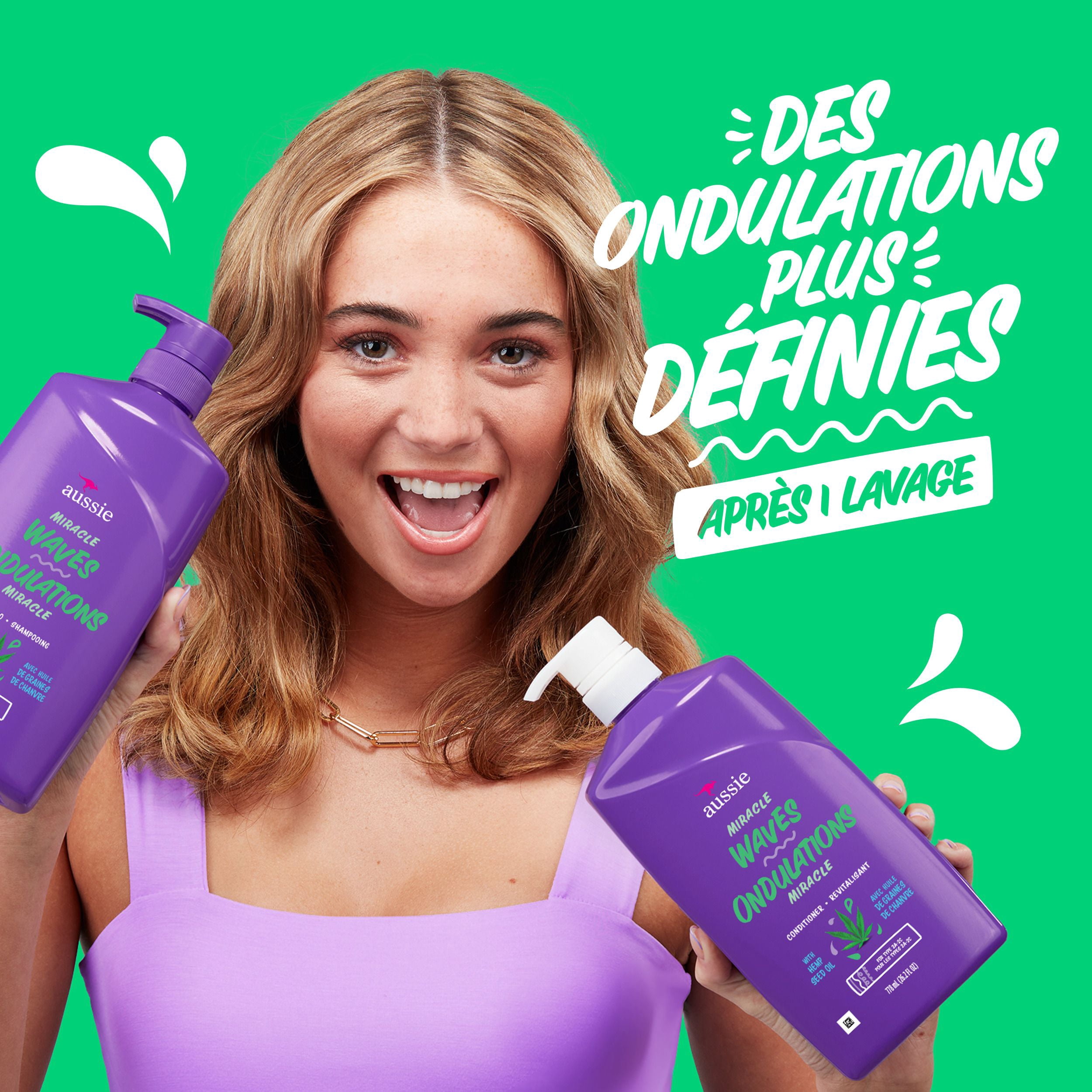 Aussie Miracle Waves Shampooing Anti-Frisottis au Chanvre Sans Parabènes