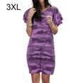 thumbnail image 1 of Robe Femme Imprimé Camouflage T-shirt Long Ample Respirant Manches Courtes Robe Ample, Violet, 3TG, 1 of 6