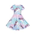 thumbnail image 1 of Robe Fille Bleue Unicorn Manches Courtes Décontractée 7 Ans, 1 of 8