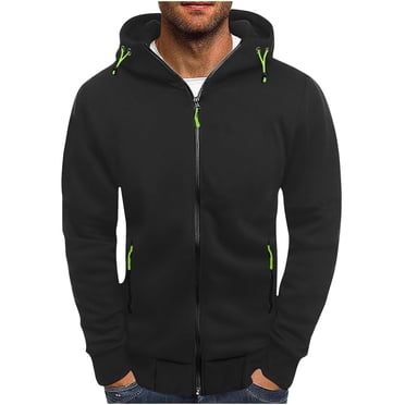 Jalioing Men's Hoodies Fall Winter Casual Full Zip Up Hooded Jacket Solid Color Long Sleeve Sweatshirt with Pocket
