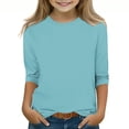 thumbnail image 2 of MeetoTime T-shirt Uni à Manches 3/4 et Col Rond pour Enfants, T-shirt pour Tout-Petits Garçons Filles 3-12 Ans, 2 of 5