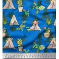 thumbnail image 1 of Soimoi Blue Poly Georgette Fabric Cactus With Conical Pot Tree Print Fabric by the Yard 42 Inch Wide, 1 of 5