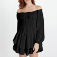 thumbnail image 2 of Rinsvye Robe d'Été pour Femmes Robe Décontractée Jupe-Culotte en Mousseline à Volants Superposés Robes d'Automne pour Femmes Décontractées Col Rond Épaules Dénudées Robe Trapèze Courte Robe Fluide en Coton, 2 of 6