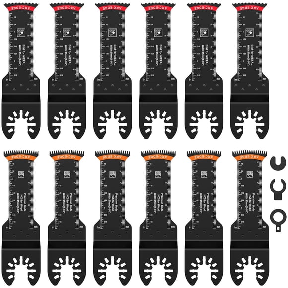 Hongkaii 12Pcs Extra Long Oscillating Saw Blades, Curved Edge Bi-Metal Oscillating Multitool Blade, Japanese Teeth Multitool Blades, Oscillating Tool Blade, Multitool Blades Precise Cut AZ725-32780