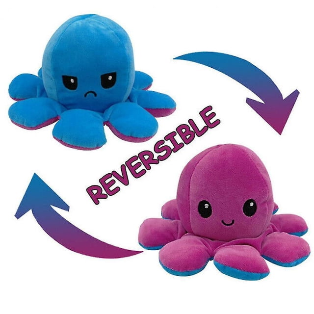 Large reversible octopus soft giant stuffed plush toy measuring 20cm to 160cm, featuring a happy pink side and a sad blue side. This mood plush toy is made of high-quality soft fabric filled with PP cotton, ideal for cuddling, relaxing, and gifting on occasions like Valentine's Day, birthdays, and Christmas.