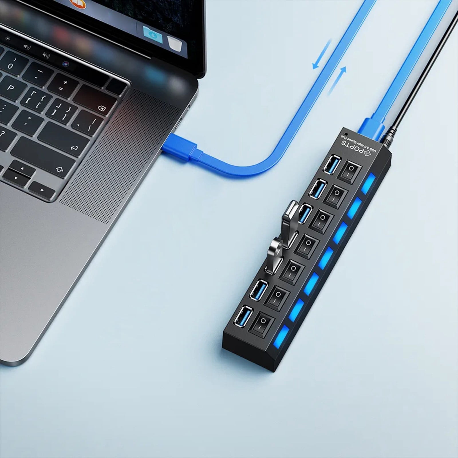 ZZkhGO 7 Port USB 3.0 Hub, Multi USB Splitter Expander with Power Adapter, High Speed Data Transfer Hub for PC Laptop