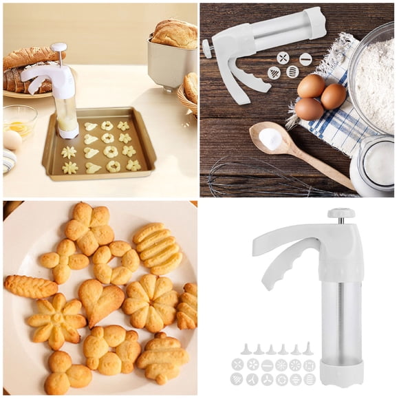 Cake Pattern Mould Cookie Pattern Kit White Barrel Decorating Tool With 12 Cake Mould And 6 Decorating Nozzles For Cake Dessert DIY Maker And Decoration Baking Supplies Soap Stamper compatible with