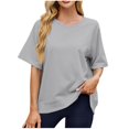 thumbnail image 1 of T-shirts à Manches Courtes pour Femmes Été Col Rond Décontracté Mode T-Shirt Basique Vêtements Mignons Tenues Tendance, 1 of 6
