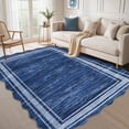 thumbnail image 3 of Scalloped Modern Abstract Rug 5x7 Washable Rug for Bedroom, Non-Slip Non-Shedding Soft Living Room Rug, Minimalist Scalloped Low-Pile Throw Carpet for Dining Room Home Office, Navy Blue, 3 of 8