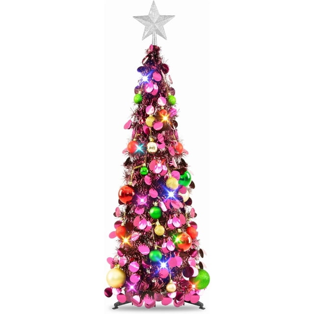 Fall Tree Home Decor Pop Up Tree with Lights & Timer & Modes Collapsible Tinsel Pencil Tree for Autumn Harvest Porch Thanksgiving Party Decorations Maple Leaves