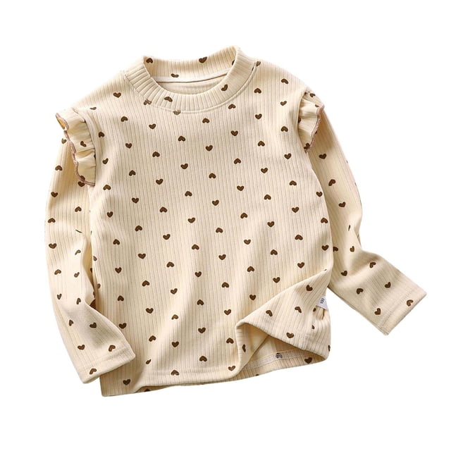 HBFAGFB Chemises à Manches Longues pour Filles Col Rond Manches Volantes Chandail Confortable Beige Taille 150