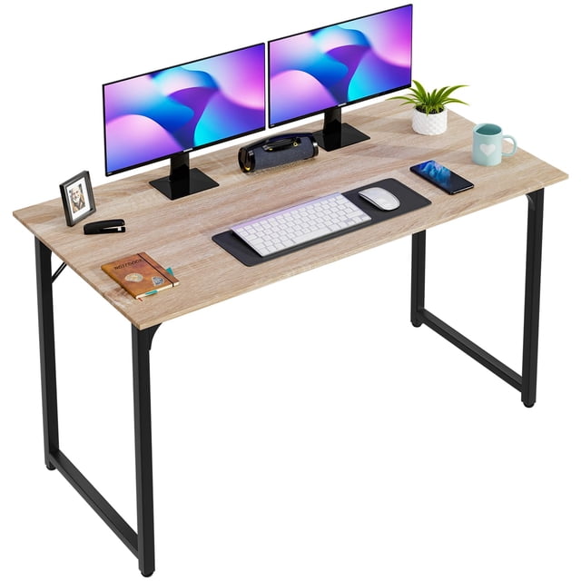NiamVelo Computer desk 47'' Simple Desk with Adjustable Feet, Large Office Desk with Metal Legs, Modern Steel Frame Wood Study Desk for Home Office, Natural