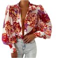 thumbnail image 1 of IROINID Liquidation Chemises à Manches Longues pour Femmes à Col en V Été Imprimé Boutons Col Rabattu Hauts Blouse Chemise Chandail, Orange, 1 of 6