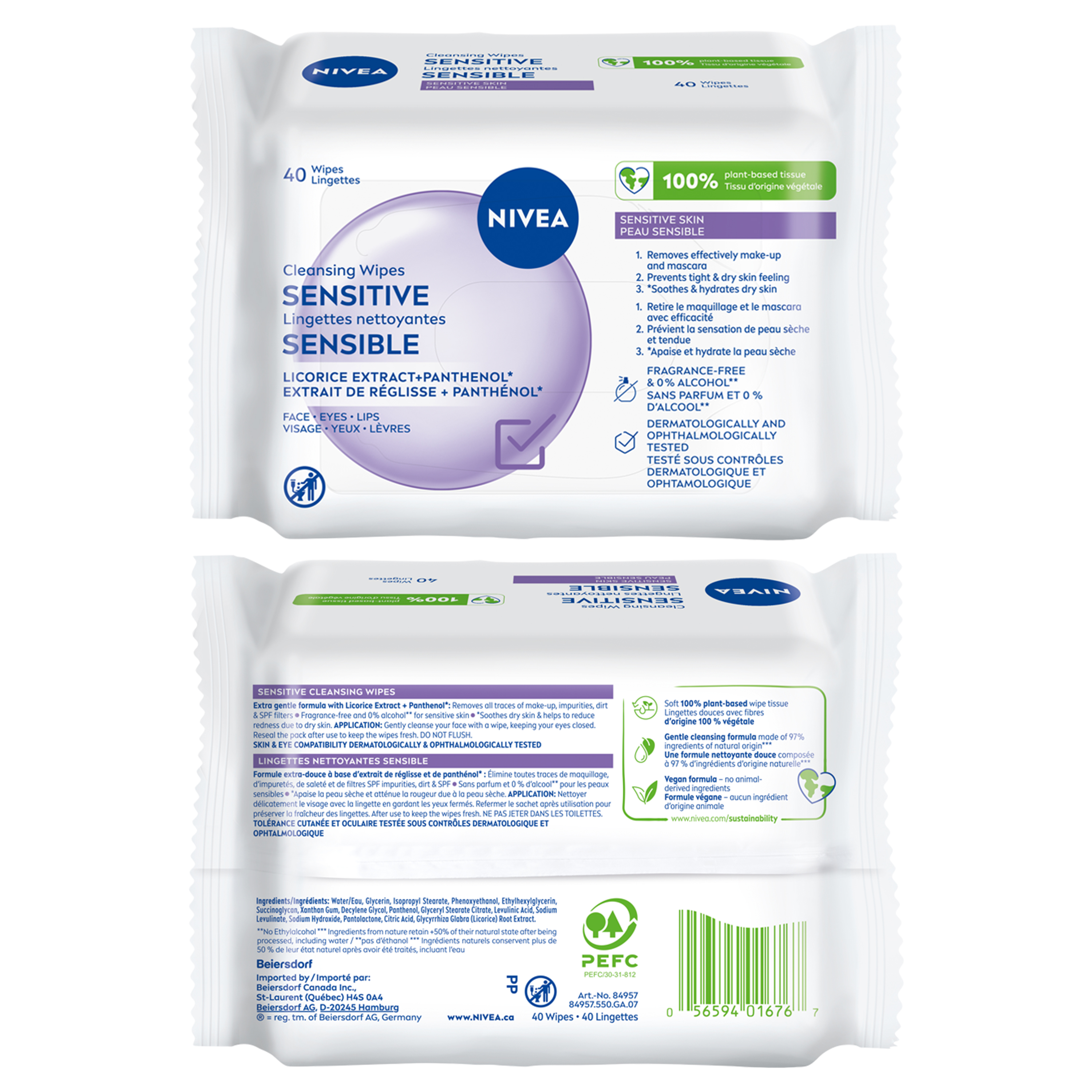 NIVEEA Lingettes Nettoyantes 3-En-1 Biodégradables pour Peau Sensible