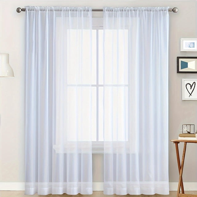Fiudx White Semi-Sheer Curtains | 1 Panel 83X52 Inches | Double String Rod Pocket Sheer Curtains | Light Filtering Polyester Fabric for Living Room & Bedroom