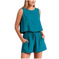 thumbnail image 1 of Timegard Ensembles Détente 2 Pcs pour Femmes Débardeurs à Col Ras du Cou Shorts à Taille Haute à Jambes Larges Tenues Amples, 1 of 6
