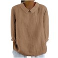 thumbnail image 2 of AherBiu Chemises en Lin pour Femmes Manches 3/4 Col à Revers Style Rétro Hauts Décontractés Amples Mode Automne 2024 Blouses, 2 of 5
