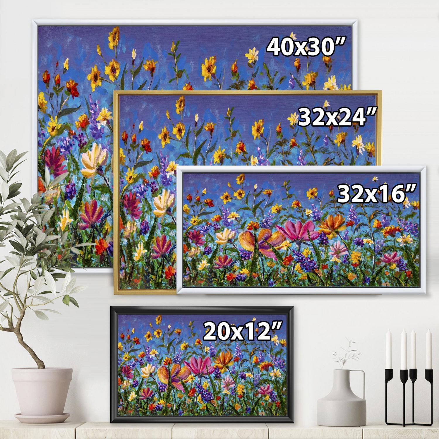 Designart Marguerites et fleurs sauvages dans le champ de jardin d'été I ART MURAL À CADRE FLOTTÉ