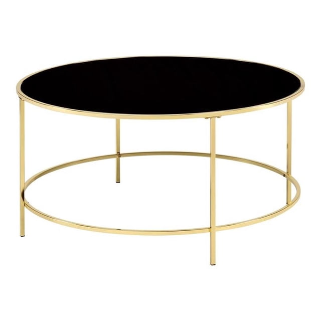 Bowery Hill Table Basse Ronde Contemporaine avec Dessus en Verre Trempé et Base en Acier, Laiton