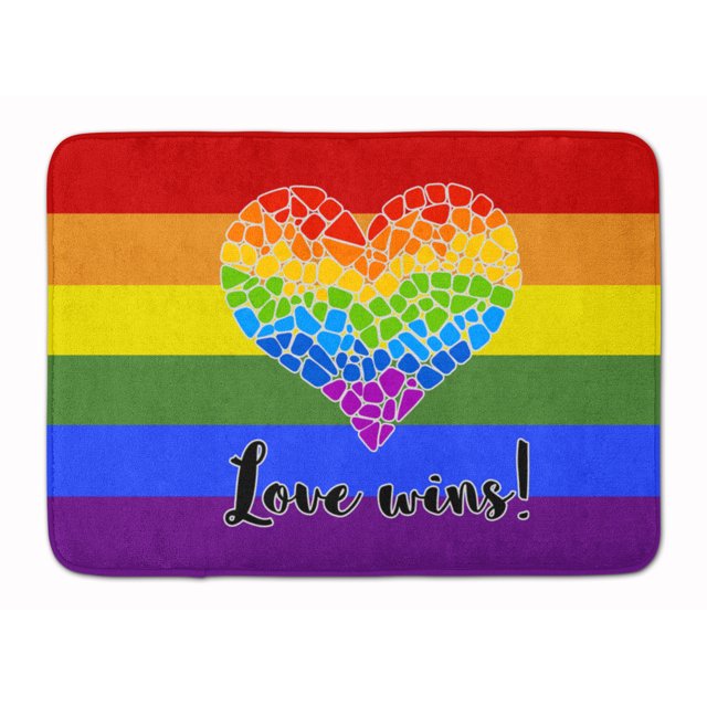 Gay Pride Love Wins Mosaic Heart Bath Mat Machine Washable Anti-fatigue Memory
