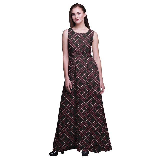 Bimba Robe Longue Sans Manches pour Femmes à Imprimé Teinture sur Nœuds Style Chic Maxi-Robe-Petit