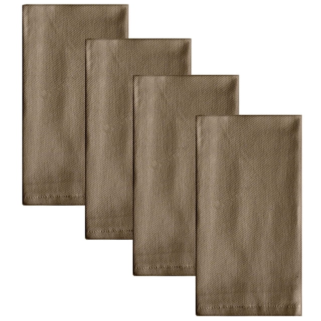 Ensemble Classique Décontracté de 4 Serviettes en Coton Vert avec Quatre Serviettes en Coton Pliées 20x20 Pouces en Vert Atténué avec une texture de Tissage Diagonale, Convient aux Linges de table à Manger et Lavable à la machine pour un Entretien Facile, Disposées Superposées sur un Fond Blanc.