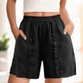 thumbnail image 4 of LVHAOGJOB Womens Cottton Linen Shorts Plus Size with Pockets Summer Drawstring Solid Color Black Shorts Pants for Ladies Elastic Waist, 4 of 5