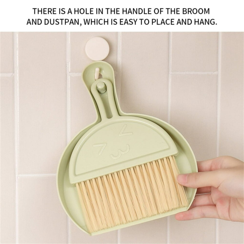 Dust Pan and Brush Set  Mini Broom and Dustpan  2PCS Whisk Brooms Small Cleaning kit for Tables  Keyboards  Cats  Dogs and  Pets Cleaning  Green
