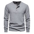 thumbnail image 1 of Yuyuzo Men Basic Tops Long Sleeve 1/4 Button Notch V Neck Cozy Fall Casual Shirts Blouse Solid Color, 1 of 5