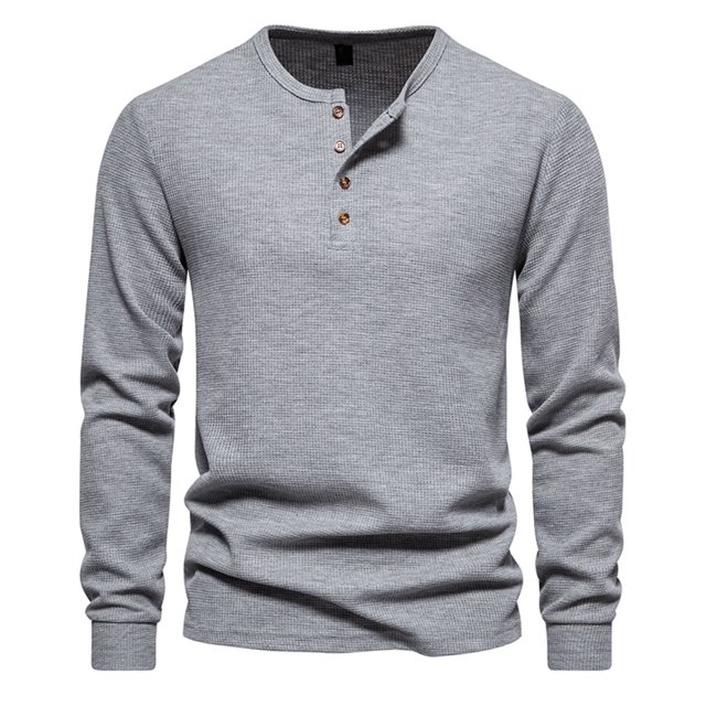 Yuyuzo Men Basic Tops Long Sleeve 1/4 Button Notch V Neck Cozy Fall Casual Shirts Blouse Solid Color