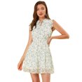 thumbnail image 1 of INSPIRE CHIC Women's Ditsy Floral Ruffle Neck Bow Tie A Line Sleeveless Dress, 1 of 6