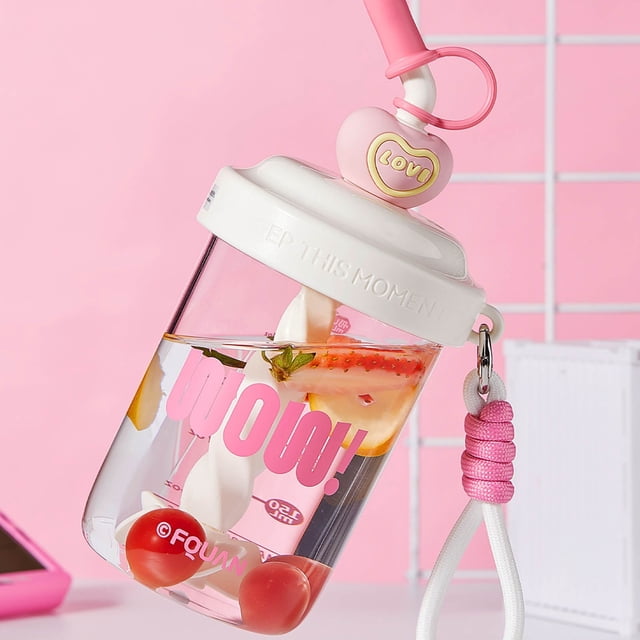 Dvkptbk Mixing Cup Stirring Cup Student White Collar Coffee Protein Powder Plastic Water Cup Cute Handheld Large Capacity Straw Cup Capacity 580ml Home Essentials