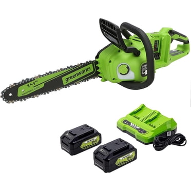 Scie à chaîne sans balai Greenworks, 48 V, 14 po (2x Batteries USB 4,0 Ah)