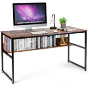 Costway 55'' Industrial Computer Desk  w/ Storage Shelf  Adjustable Foot Pads Home Office