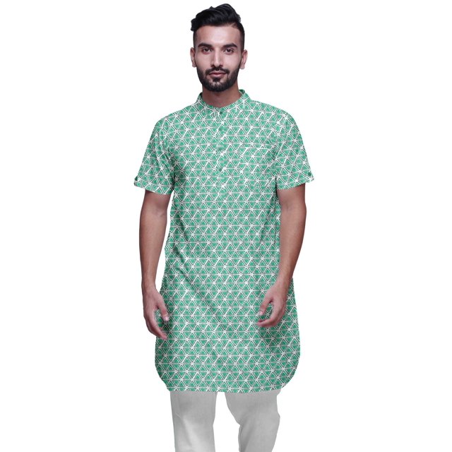 Atasi Kurta Imprimée pour Hommes Col Mandarin Coton Cambric Chemise Kurta Décontractée