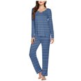thumbnail image 2 of Timegard Pajamas Sets for Women 2 Piece Stripted Long Sleeve V Neck Ruched Top and Pants Fall Pjs Outfits, 2 of 5