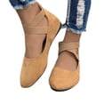 thumbnail image 2 of Ladys Single Shoes Suede Surface Elastic Ankle Strap Soft Sole Pointy Toe Flats Bottom Ballet Rear Ankle Zipper Shoes New Large Size Shallow Mouth Elastic Flat Shoes Khaki, 2 of 7