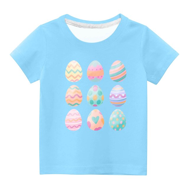 Penkiiy T-Shirts de Pâques pour Enfants Garçons Filles Mode Œufs de Pâques Imprimé Col Rond Manches Courtes 7 Ans Bleu