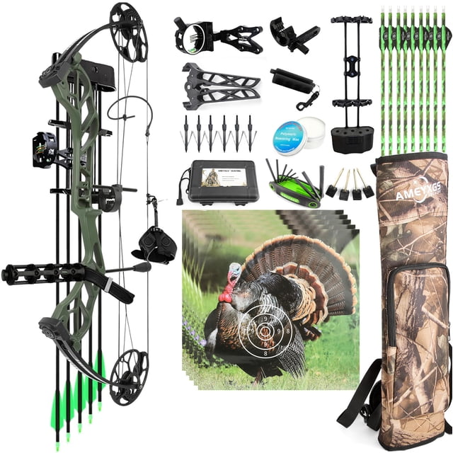 AMEYXGS Archery E8 Trousse d'Arc Composite Comprenant une Poignée en Aluminium Usiné CNC durable de 6061-T6 et des Membres Gordon pour la Précision et la Puissance. l'Arc a une Longueur d'Essieu à Essieu de 28 Pouces, une Hauteur d'Attelage de 7 Pouces, et une Décélération de 80 % avec une Longueur à Tirer Réglable de 19 à 30 Pouces. Il Comprend des Cordons d'Arc BCY, un Transfert à l'Eau et une Finition Anodisée,
