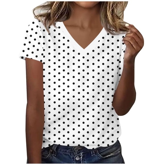 Ziynglg Printed T-Shirts for Women Summer V Neck Short Sleeve Blouses Loose Basic Work Dressy Office Tunic Shirts