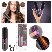 REK Styluse Hair Straightener Brush Wireless Ceramic Hair Brush Comb For Both Straightening & Curling Smart Temperature Control Rechargeable Portable Design Scalding & Hair Ca