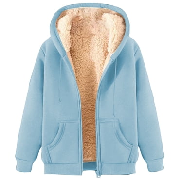 aohooy Mens Fleece Lined Winter Jacket Sherpa Zip Up Sweatshirt Casual Long Sleeve Hoodies Warm Sweatshirts with Pockets Light Blue,L