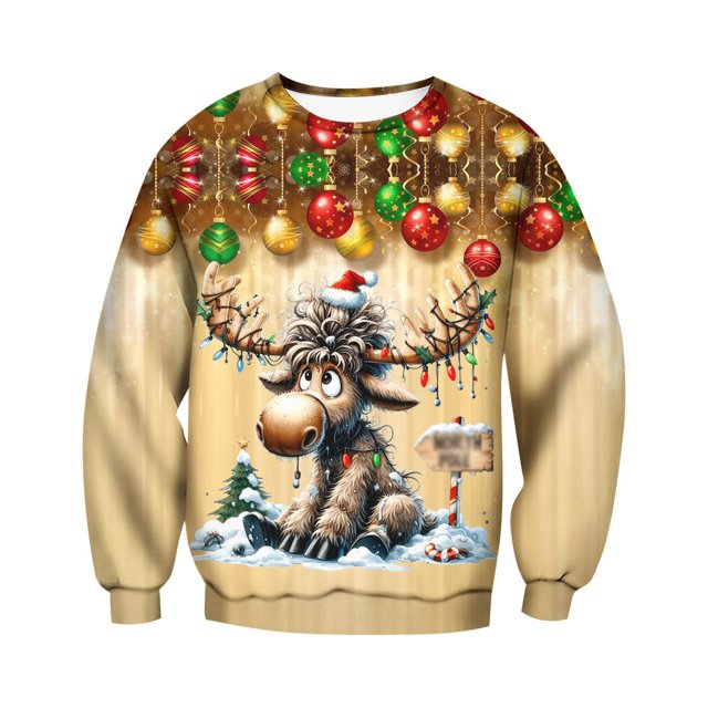 Ediodpoh T-Shirt de Sport à Col Rond pour Homme de Noël à Manches Courtes d'Hiver T-Shirt de Sport à Col Rond Chandail à Col Rond pour Homme Jaune Pâle_003 L