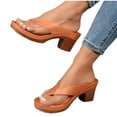 thumbnail image 1 of Heel Sandals for Women Flip Flops Slide Block Chunky Heel Soft Sole Beach Summer Backless Pumps Brown, 1 of 6
