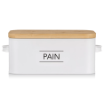 thumbnail image 2 of Bouclair White Metal Bread Box with Bamboo Lid, 2 of 10