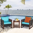 thumbnail image 1 of Costway 3PCS Patio Wicker Furniture Set Wooden Frame Cushion Sofa Turquoise, 1 of 10