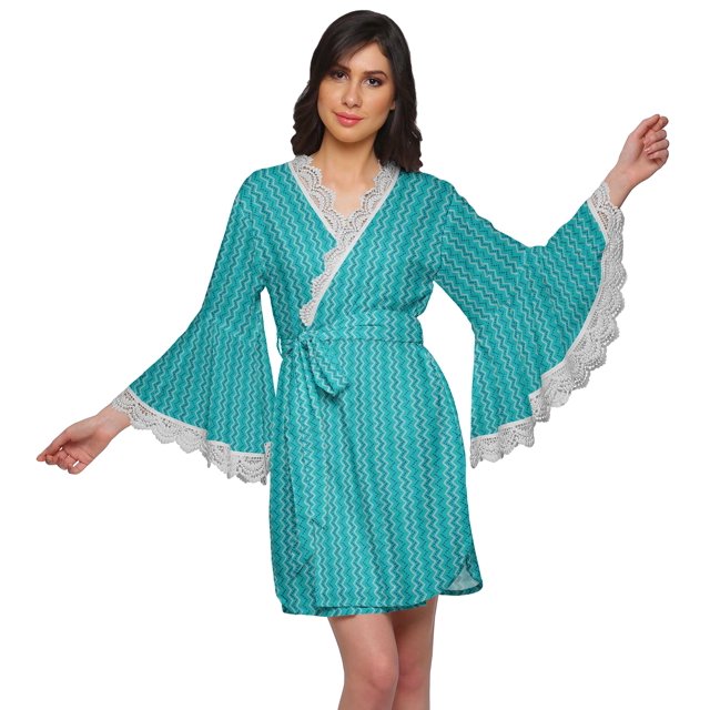 Moomaya Printed Bathrobe For Girls Bell Sleeves Robe For Women Crossover Robes