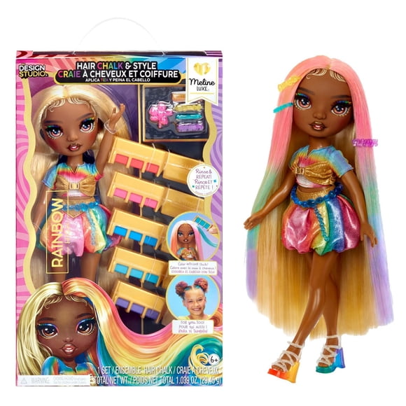 Rainbow High Craie à cheveux et coiffure Meline – Poupée arc-en-ciel et dorée de 11 po (28 cm)