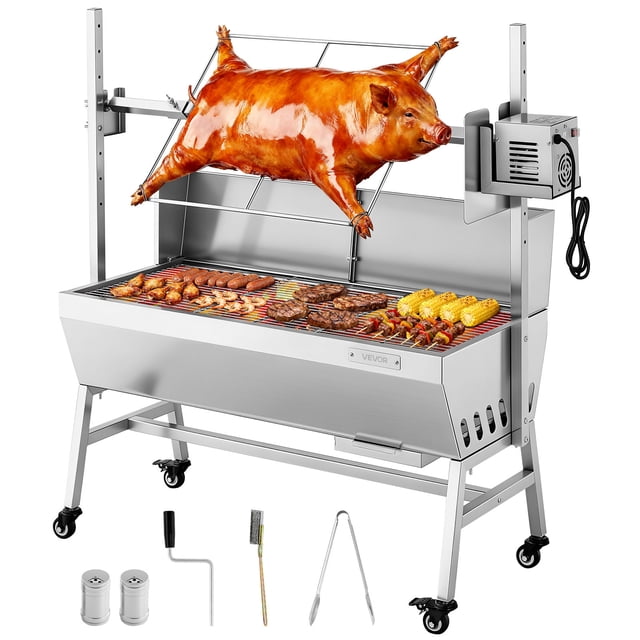 VEVOR Rotisserie Grill, 38W BBQ Outdoor Pig & Lamb Spit Roaster, Charcoal Spit Roaster with 132 LBS Load Capacity & 7-Level Height